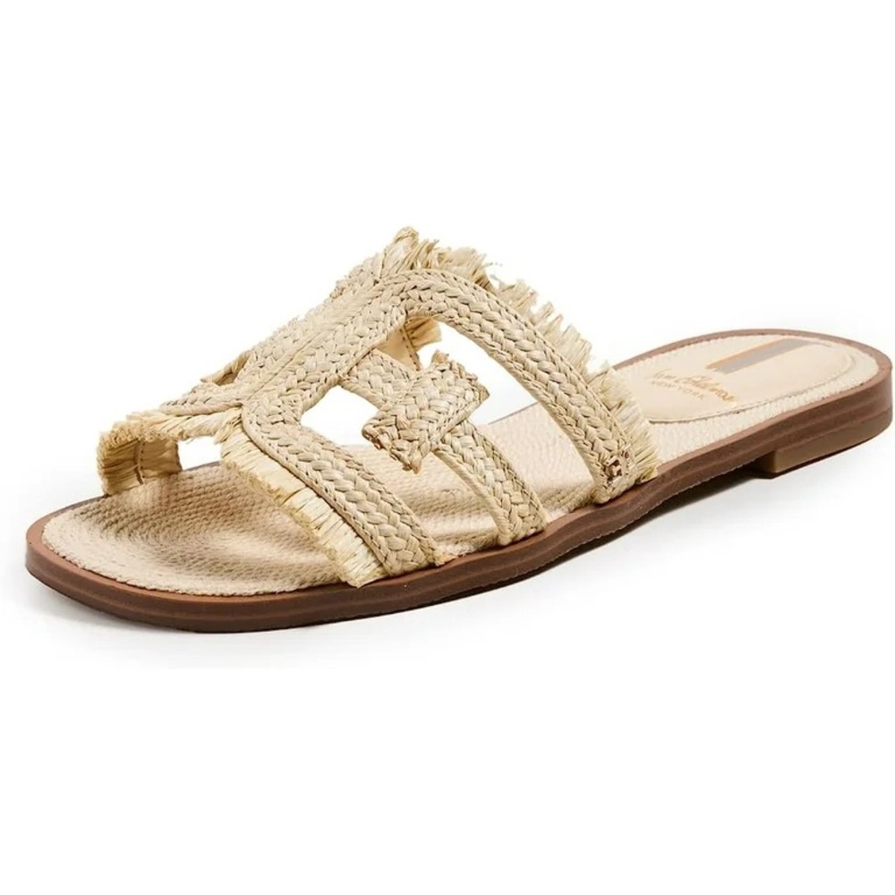Sam Edelman Beige Raffia Slide Sandals